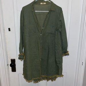 Green fringe denim dress